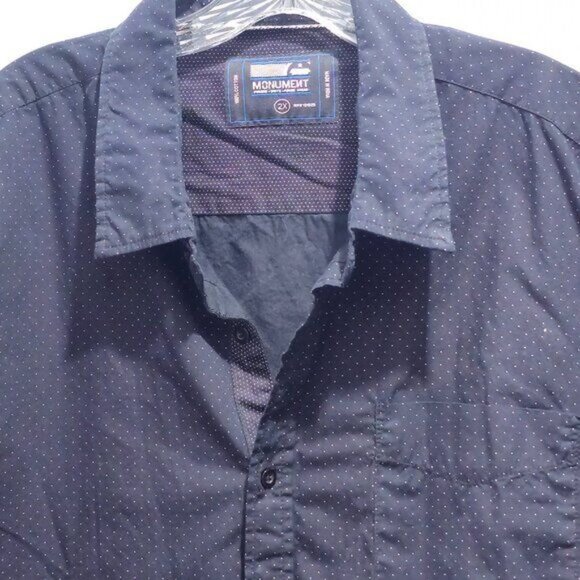 Monument Men’s Navy Polka Dot Short-Sleeve Button-Up Shirt 2X - Picture 3 of 14